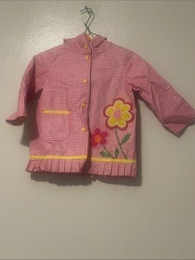Wippette Pink Gingham Raincoat with Flower Appliqué